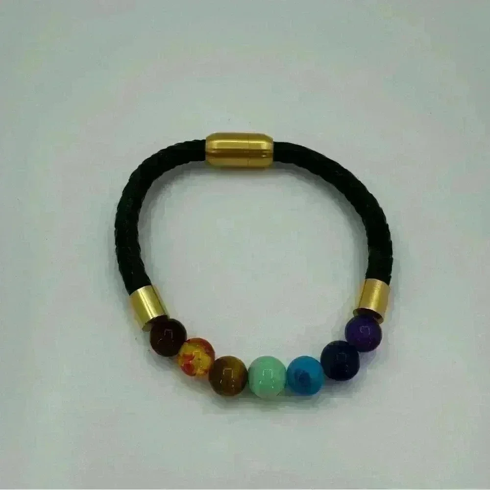 Chakra Stones Buddhist Bracelet Leather